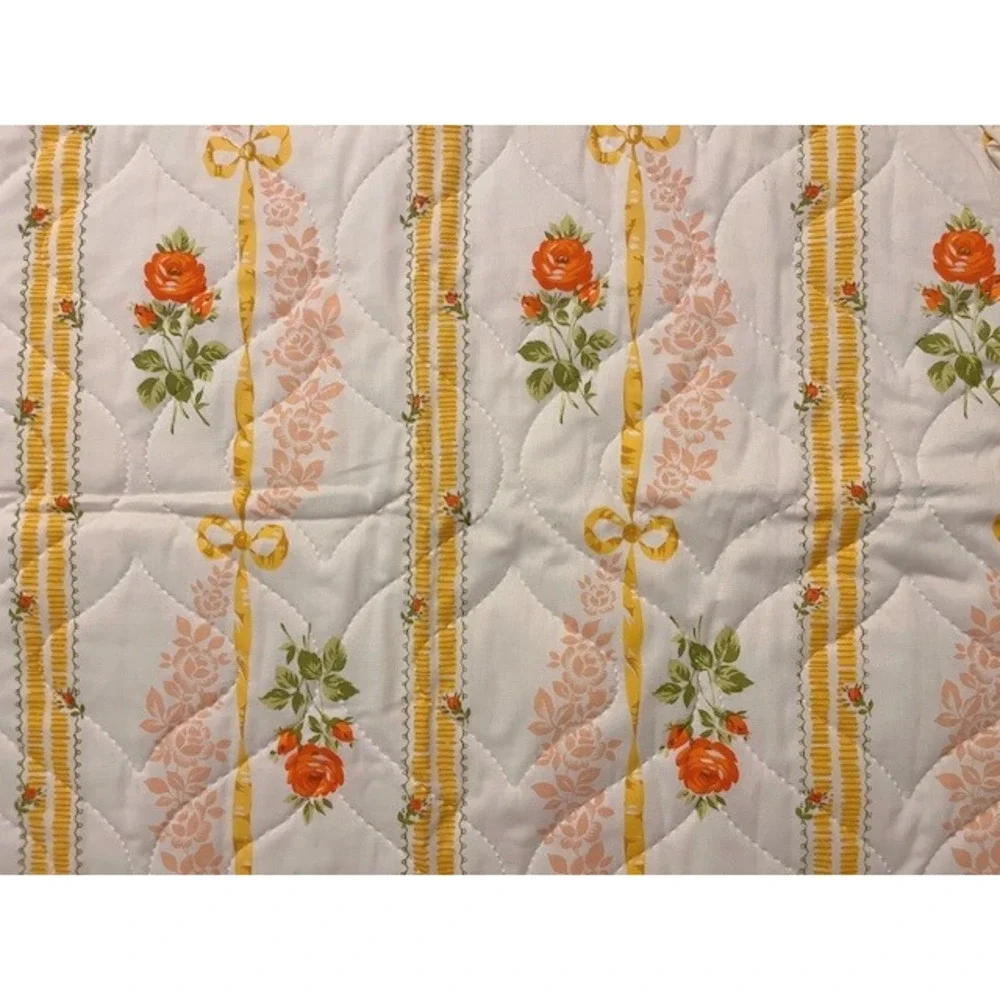 Vintage pair of pillow shams yellow floral striped with lace trim